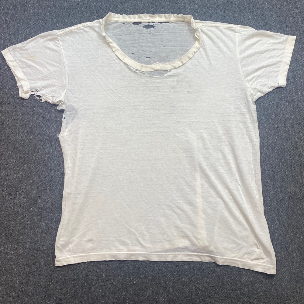 TShirt Sz XL Mens White Grunge Distressed Thin Paper Soft Wide Neck Retro Skater